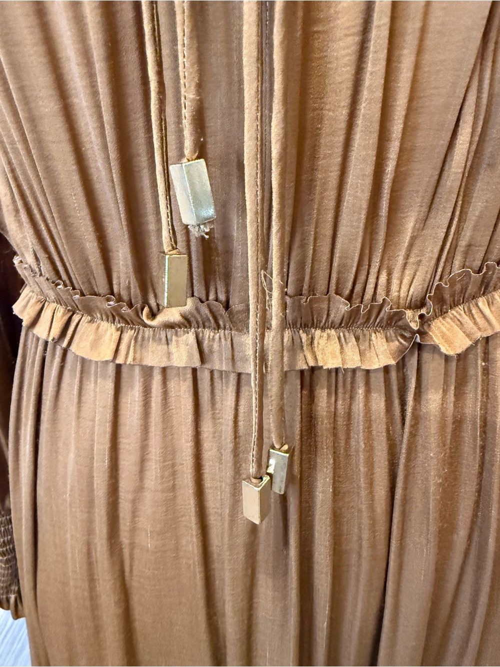 Moon River Bronze Ruffle Tiered Long Sleeve Maxi Dress - Picture 3 of 5